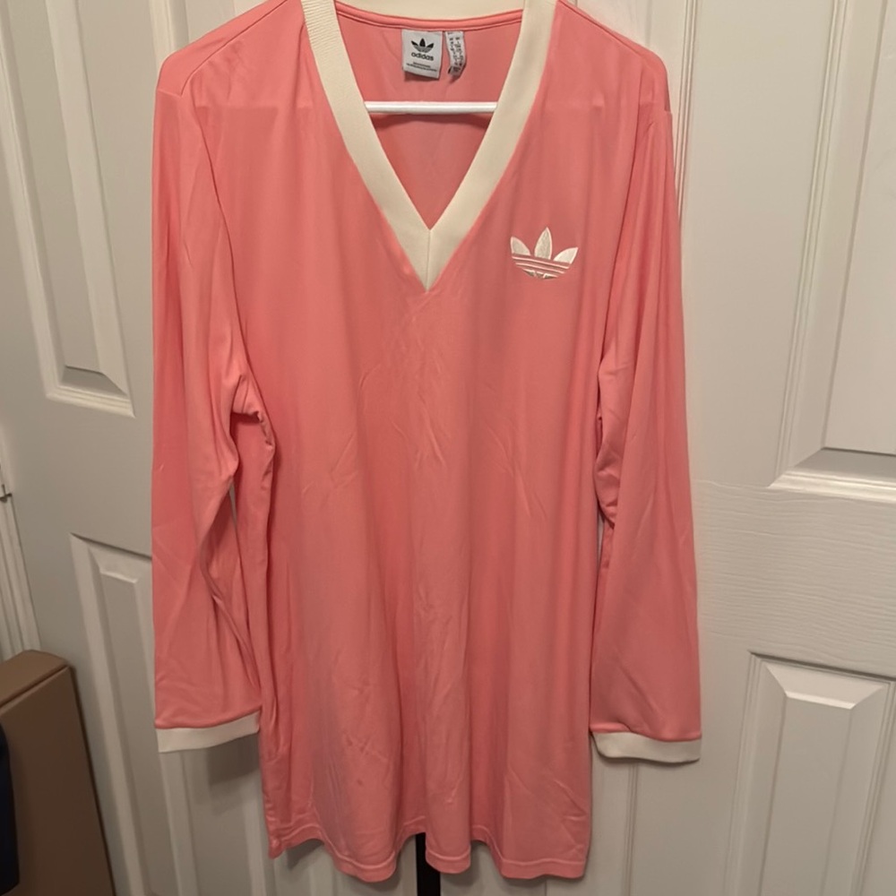 Adidas Pink Long Sleeve V-Neck Shirt Dress